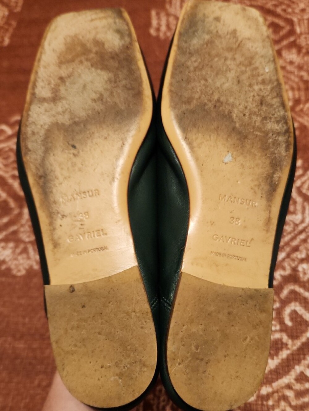 Mansur Gavriel Square Tow Dark Green Leather Ballet Flats with Bow - Picture 2 of 4